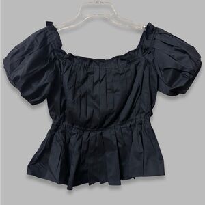 Antonio Melani Off Shoulder Puff Sleeve Pleated Peplum Top Womens Size 8 Medium